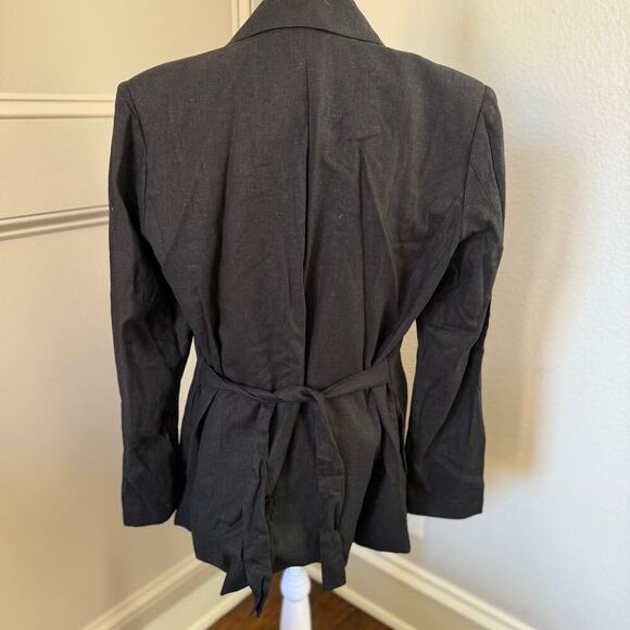 Scoop Linen Blazer Jacket Women Size M Black Lined Waist Tie Size L (12-14) - Picture 3 of 6
